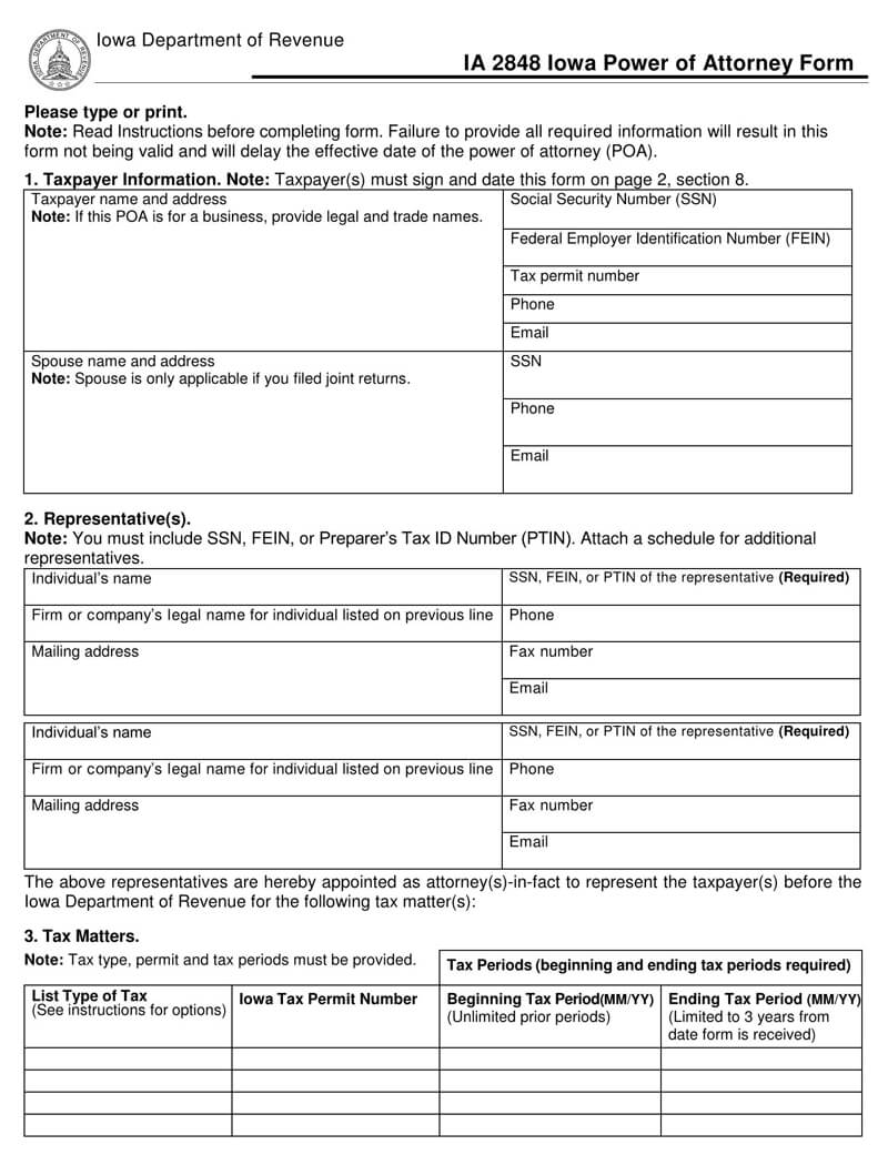 Iowa State Tax POA (Form-2848)