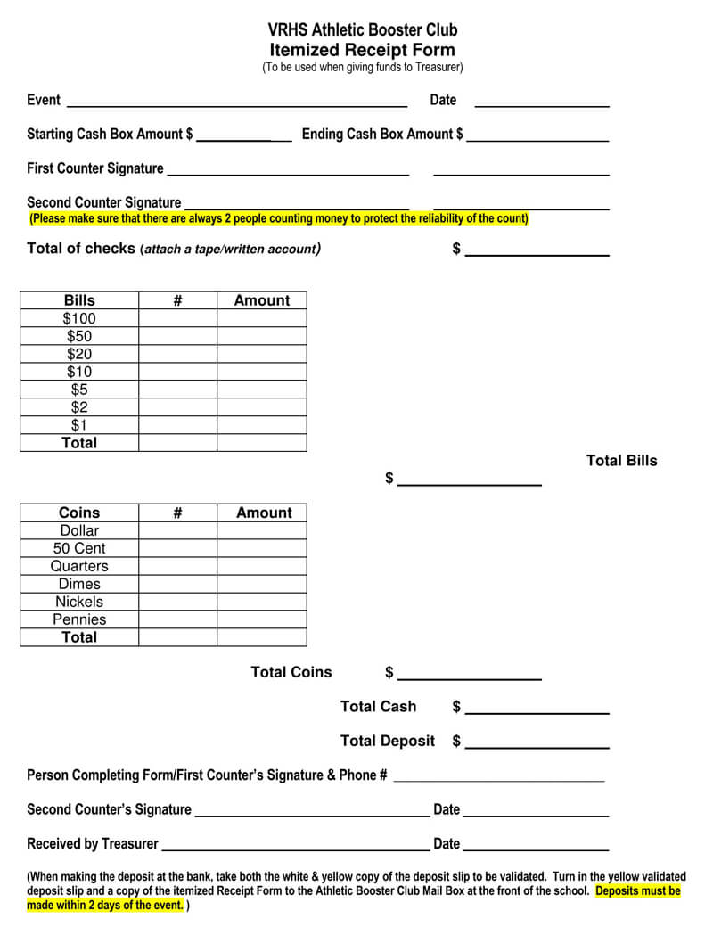 Itemized Receipt Form PDF