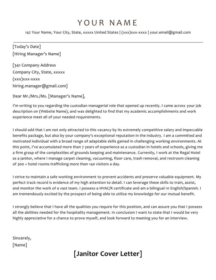 Free Janitor Cover Letter Template