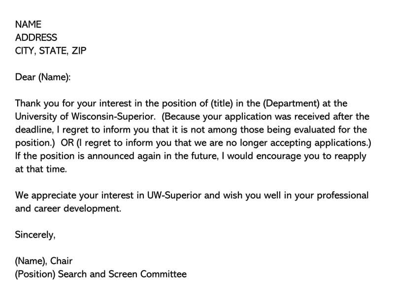 Job Candidate Rejection Letter 07