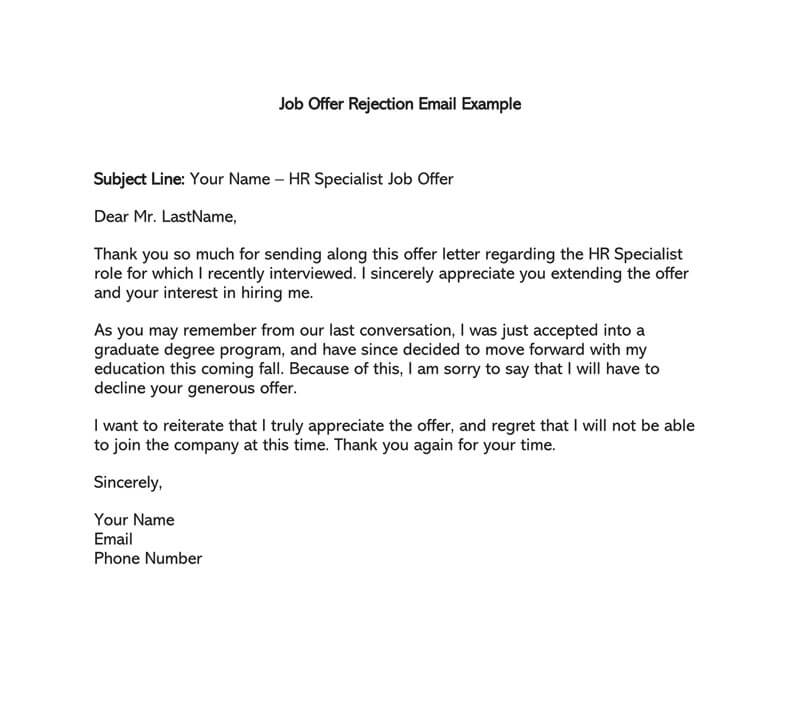 Job Offer Rejection Letter from www.wordtemplatesonline.net
