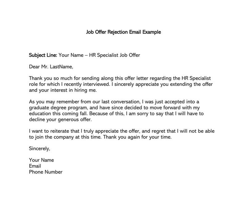 29 Job Offer Rejection Letter After Accepting Sample Job Offer 2021