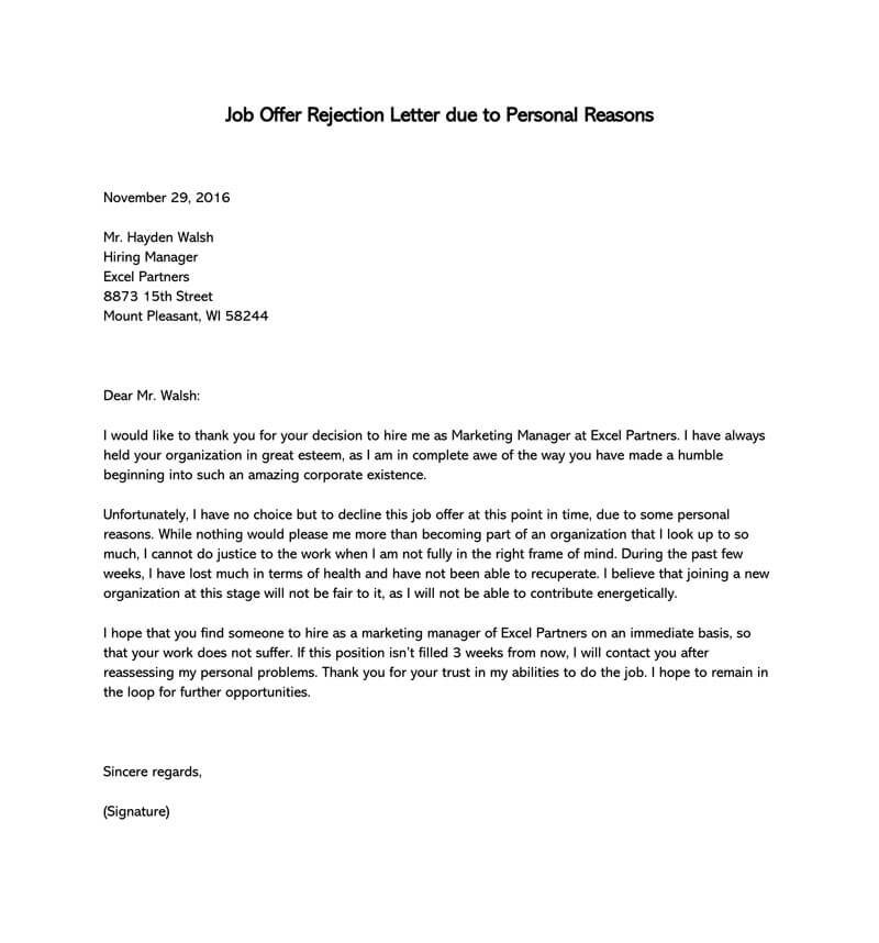 Reject Job Offer Letter from www.wordtemplatesonline.net
