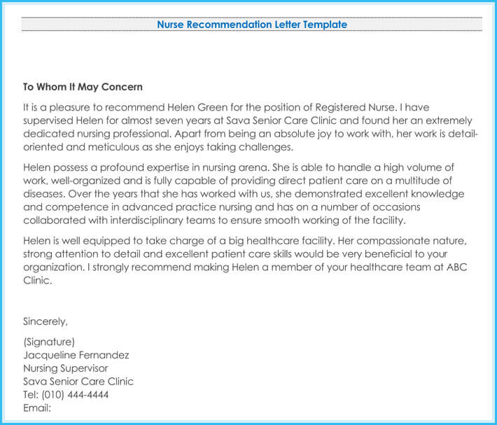 Health Care Reference Letter