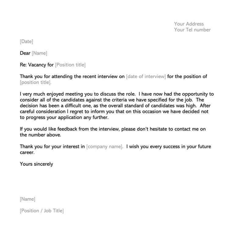 No Interview Rejection Letter from www.wordtemplatesonline.net