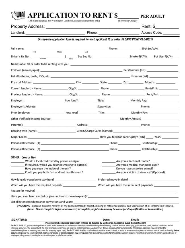 Blank Rental Application Forms And Templates Word Pdf