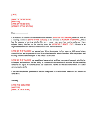 35 Perfect Recommendation Letters for Teachers