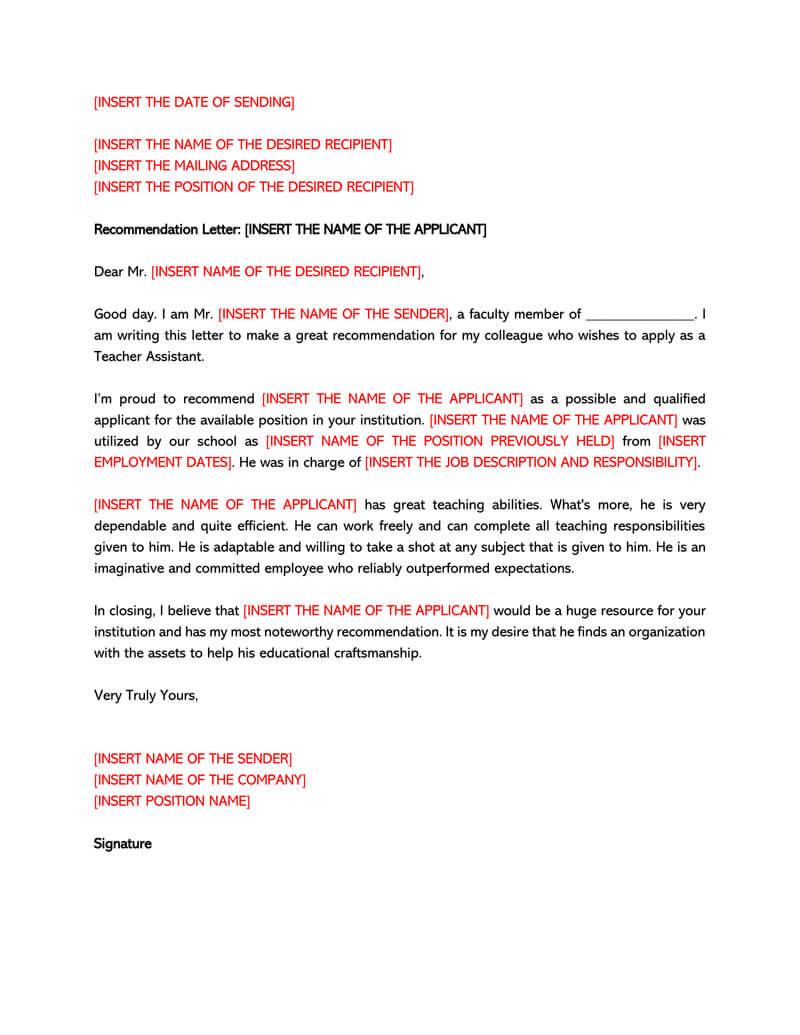 21 Amazing Recommendation Letter Samples for Teacher Regarding Letter Of Recommendation Request Template