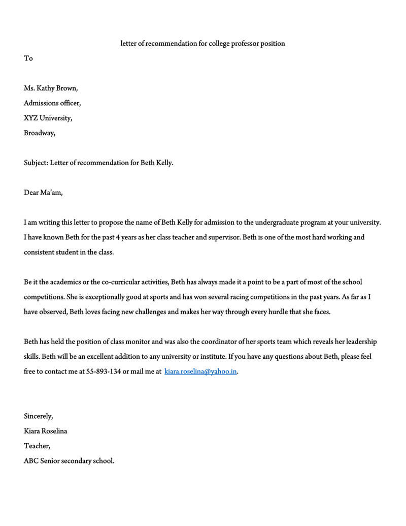 Recommendation Letter for a Teacher (32+ Sample Letters ...