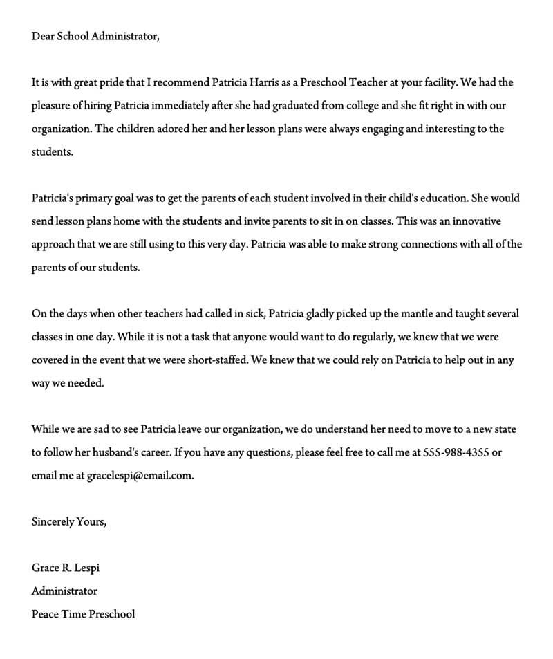 Phenomenal teacher recommendation letter template