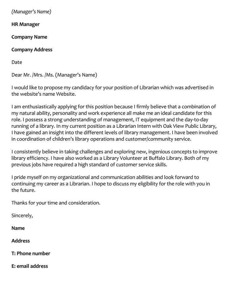 Free Librarian Cover Letter Example