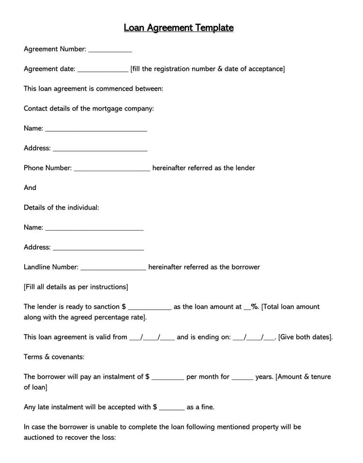 Loan Agreement Form Template Free Download