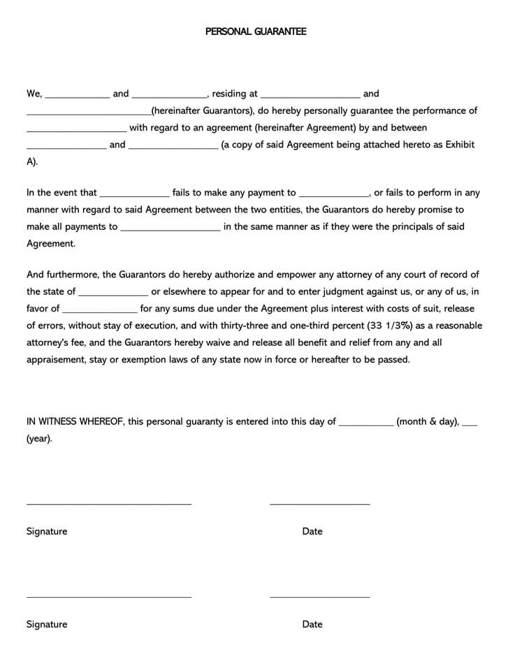 Free Personal Guarantee Forms For Loan Word Pdf