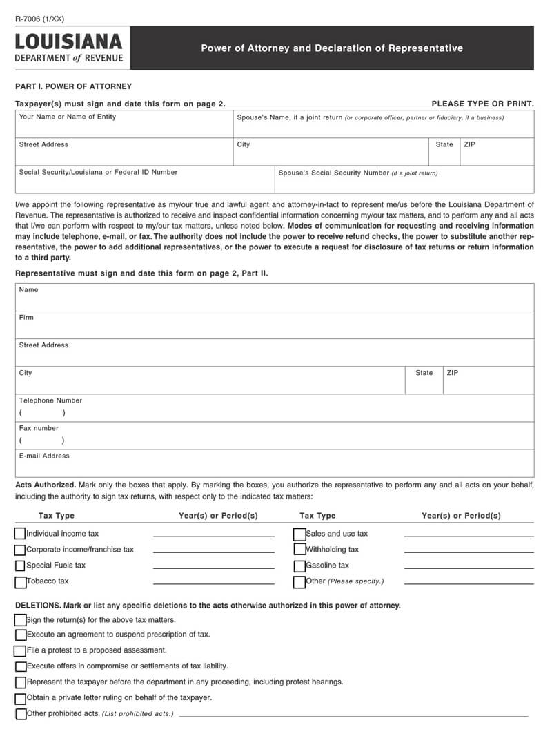Louisiana State Tax POA (Form-R7006)