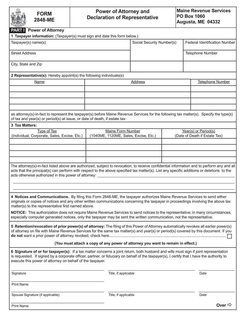 Maine State Tax POA (Form-2848)
