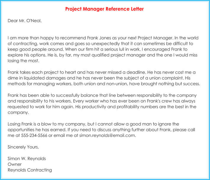 free manager reference letter
