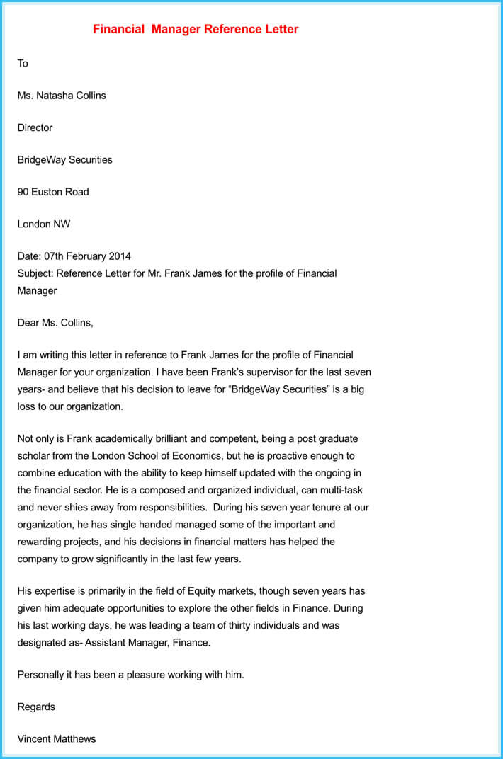 Manager Reference Letter (7+ Samples to Write Manager Job 