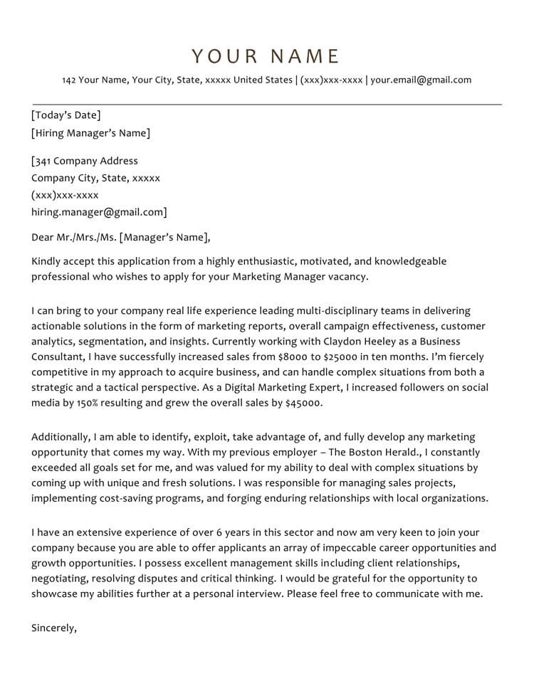 Marketing Cover Letter Example - Sample Format