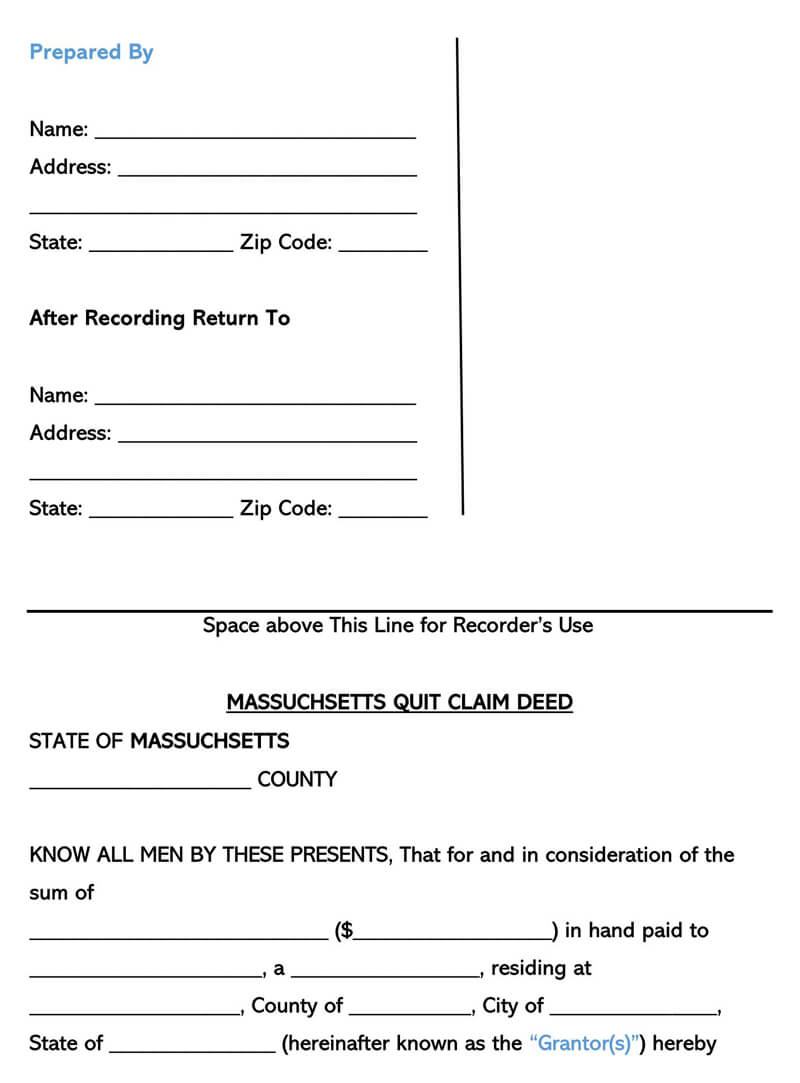 Massachusetts Quit Claim Deed Form