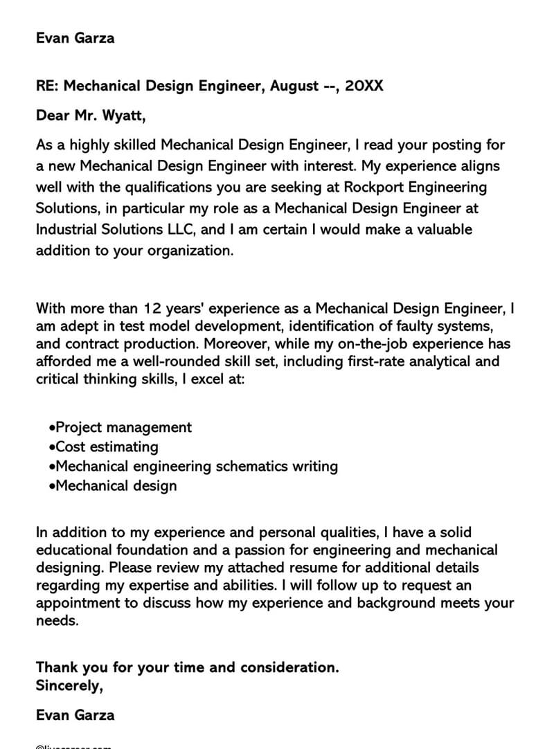 Mechanical Designer Cover Letter