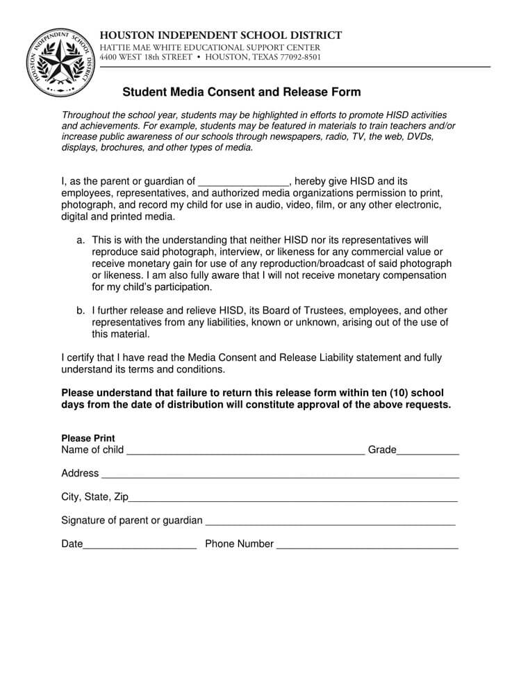 Media Consent Release Form Example