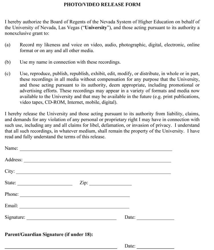 Media Photo Release Form 
