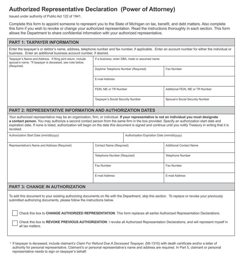 Michigan State Tax POA (Form-151)