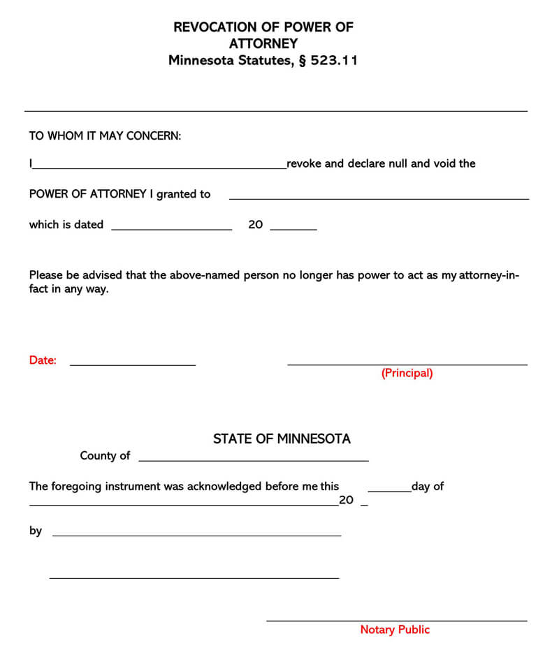 Minnesota POA Revocation Form