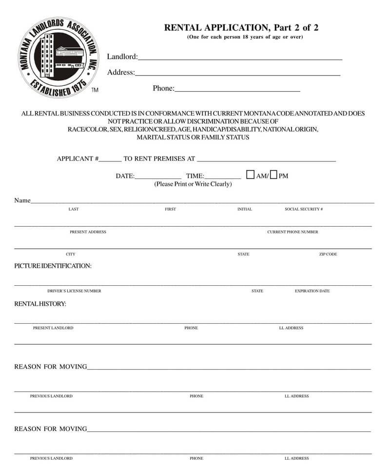Montana Rental Application Form
