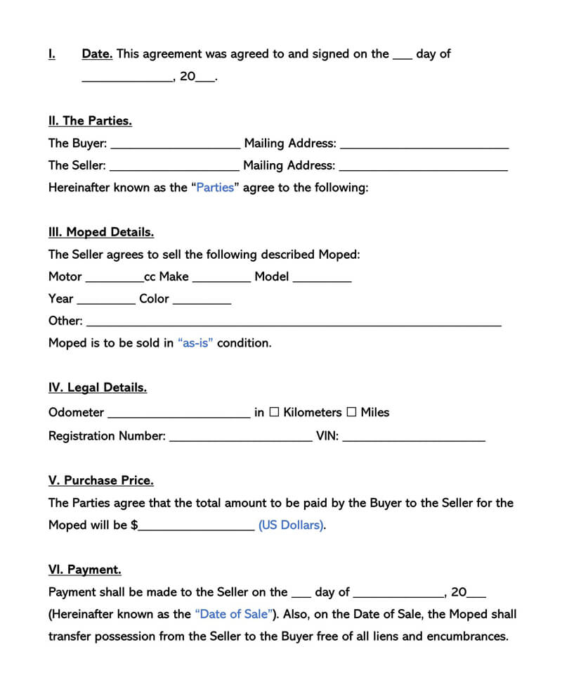 Free Moped Bill of Sale Form Template