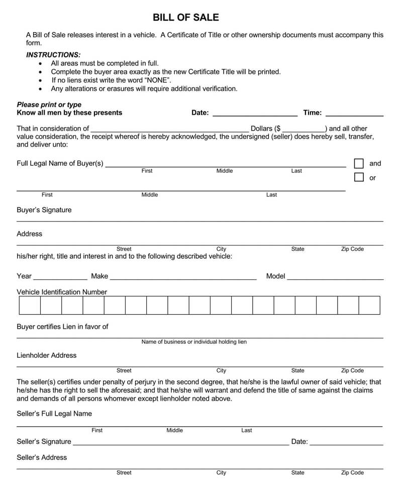 Free Motorcycle Bill Of Sale Forms Word Pdf Wto