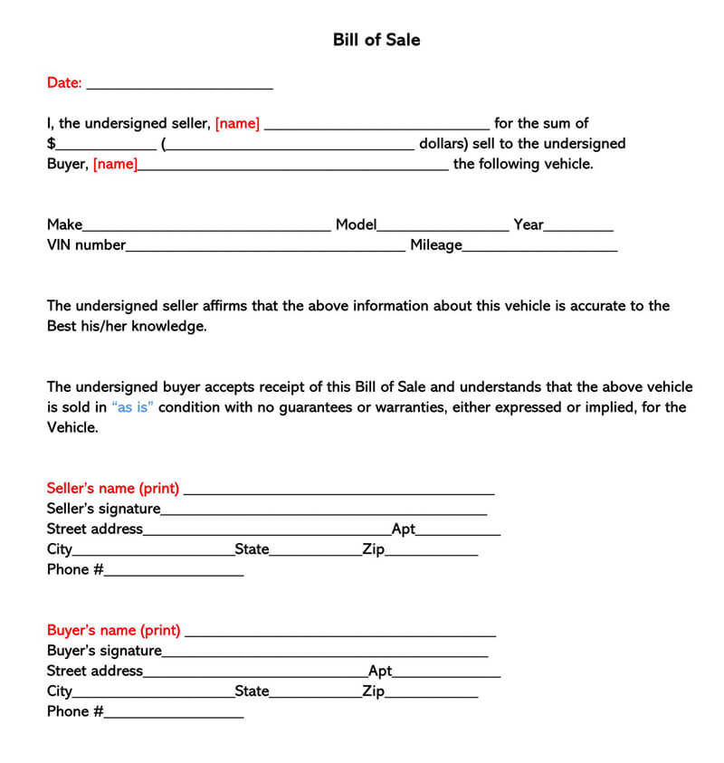 Free Motorcycle Bill of Sale Forms (Word PDF) WTO