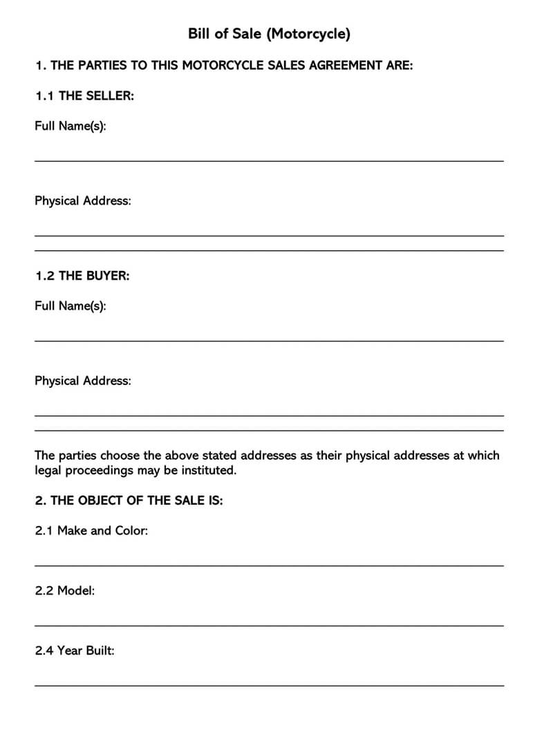 Free Motorcycle Bill of Sale Form in Word 07