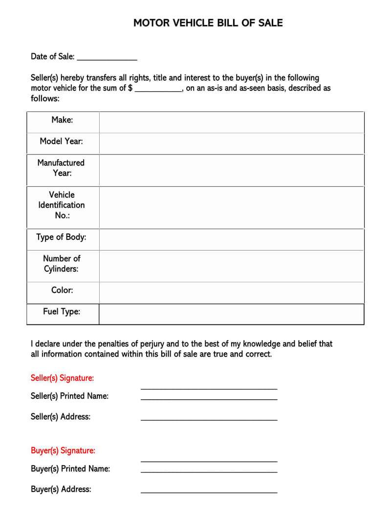 Free Motorcycle Bill of Sale Form in Word 09