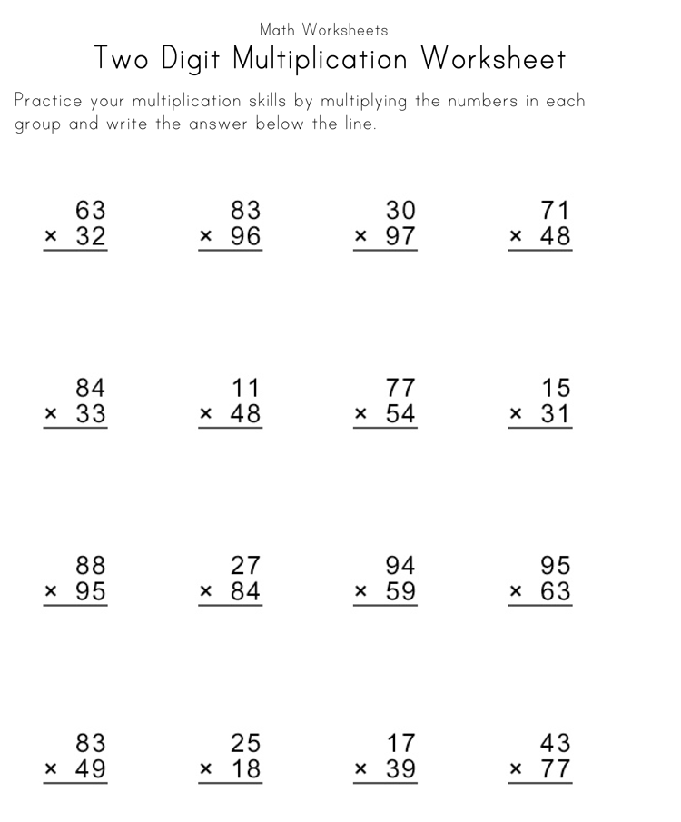 2 Digit Multiplication Worksheet Format