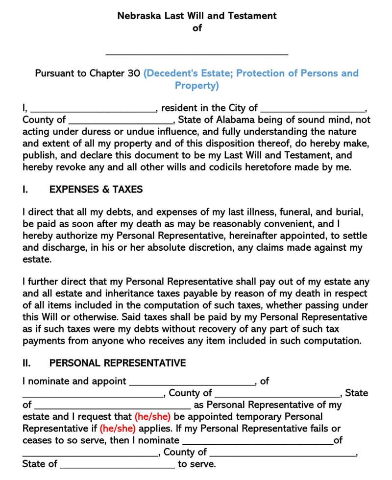 Free Last Will and Testament Forms &amp; Templates (by States) Word|PDF