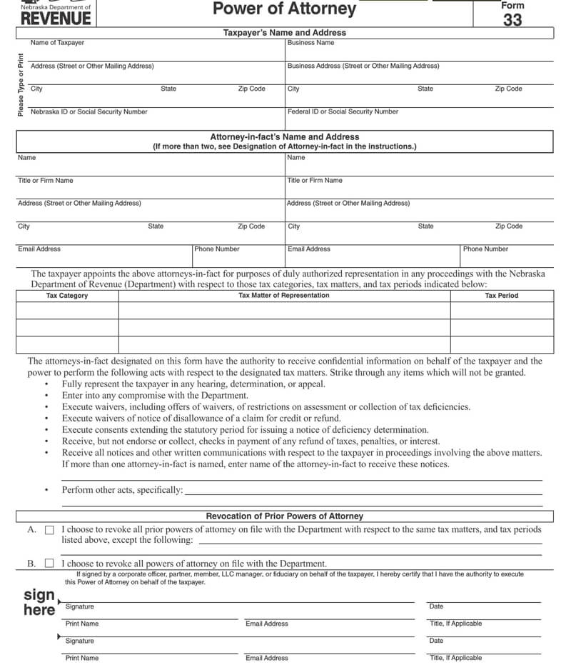 Nebraska State Tax POA Form