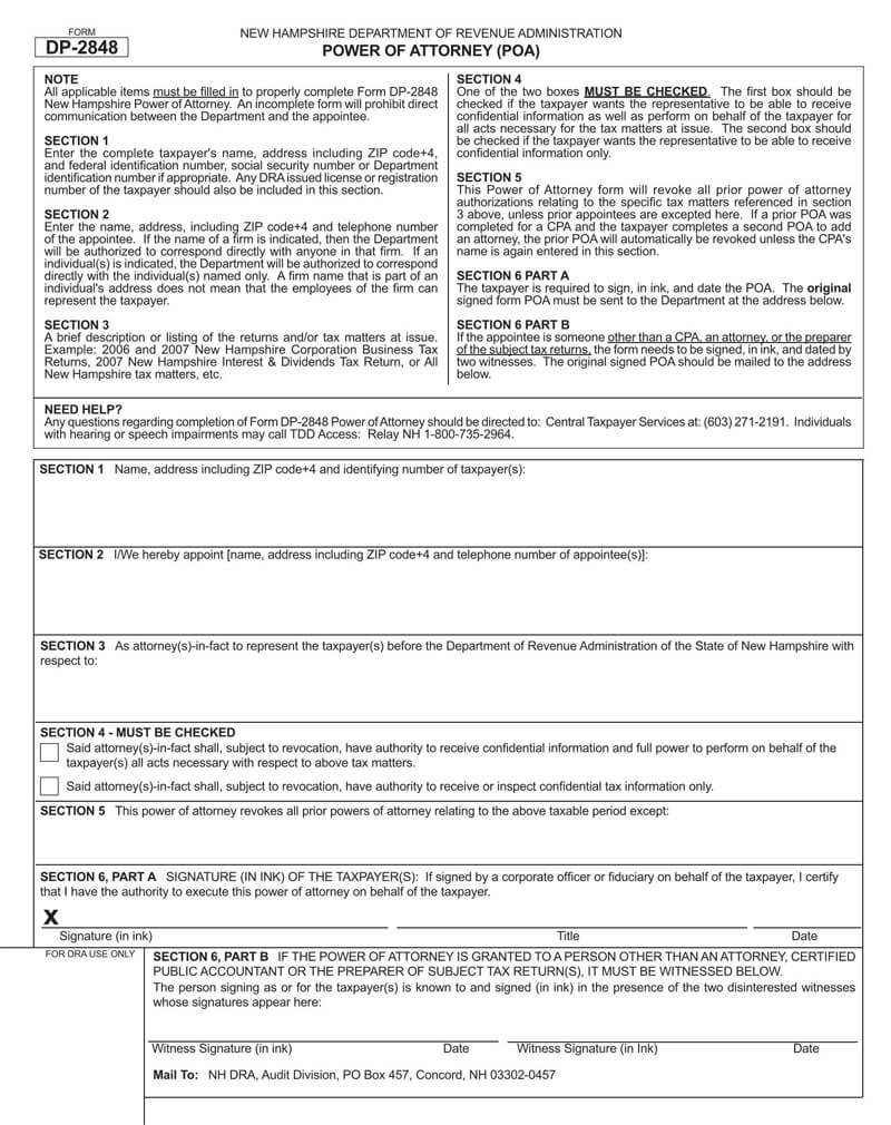New Hampshire State Tax (Form-dp-2848)