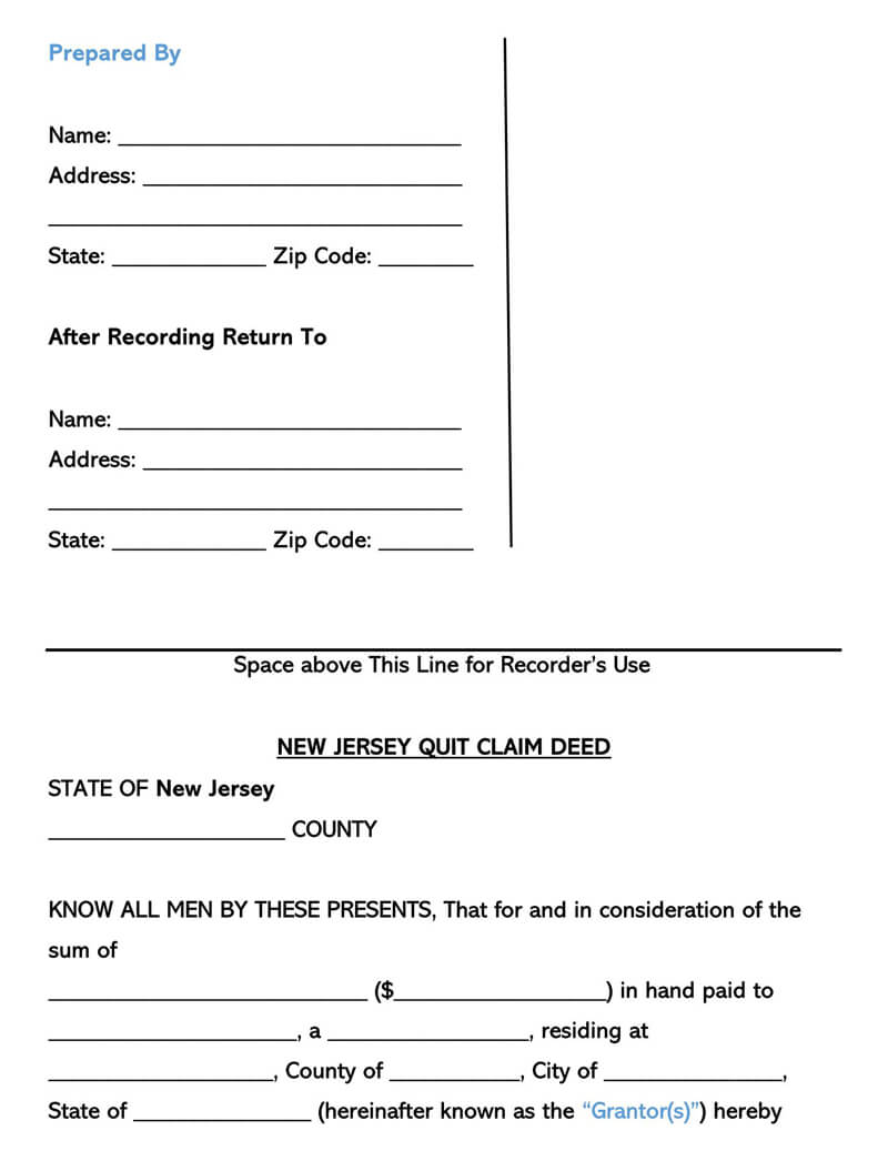 New Jersey Quit Claim Deed Form
