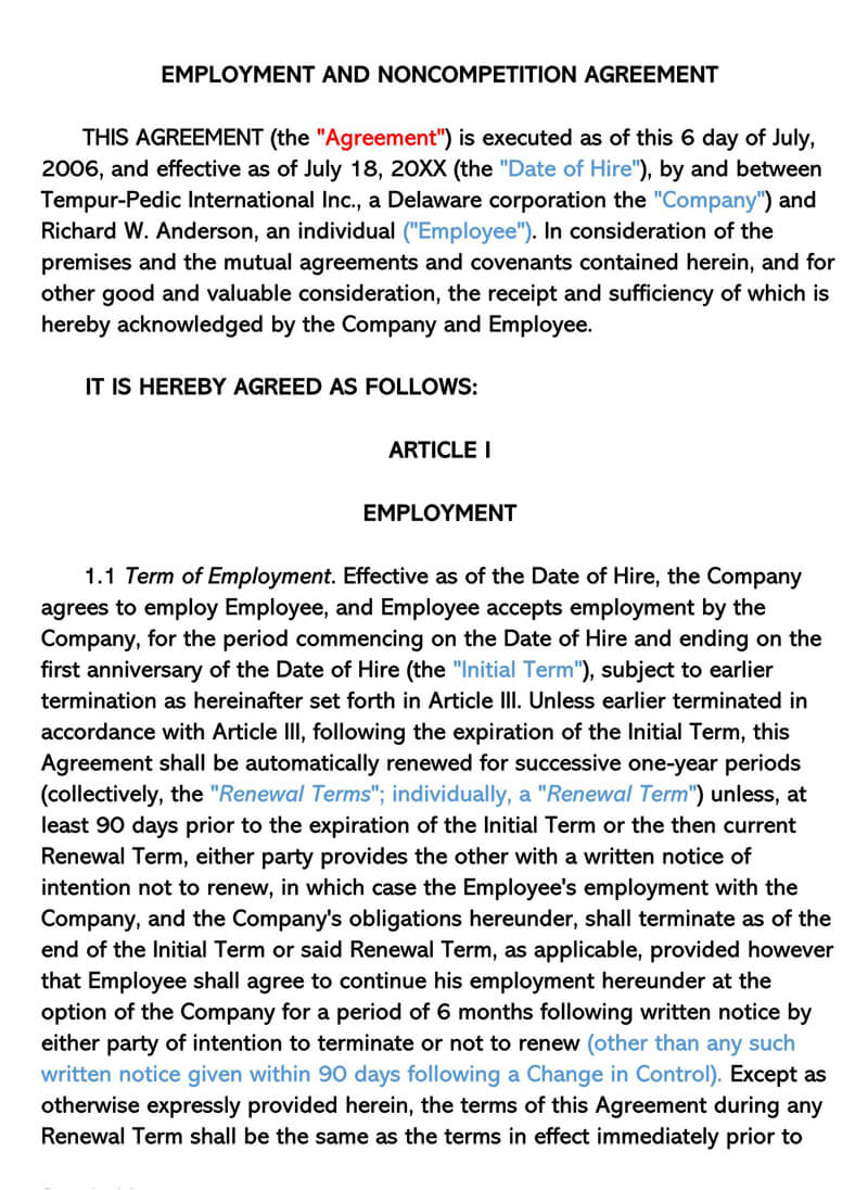 Non-Compete Agreement Between Business Partners