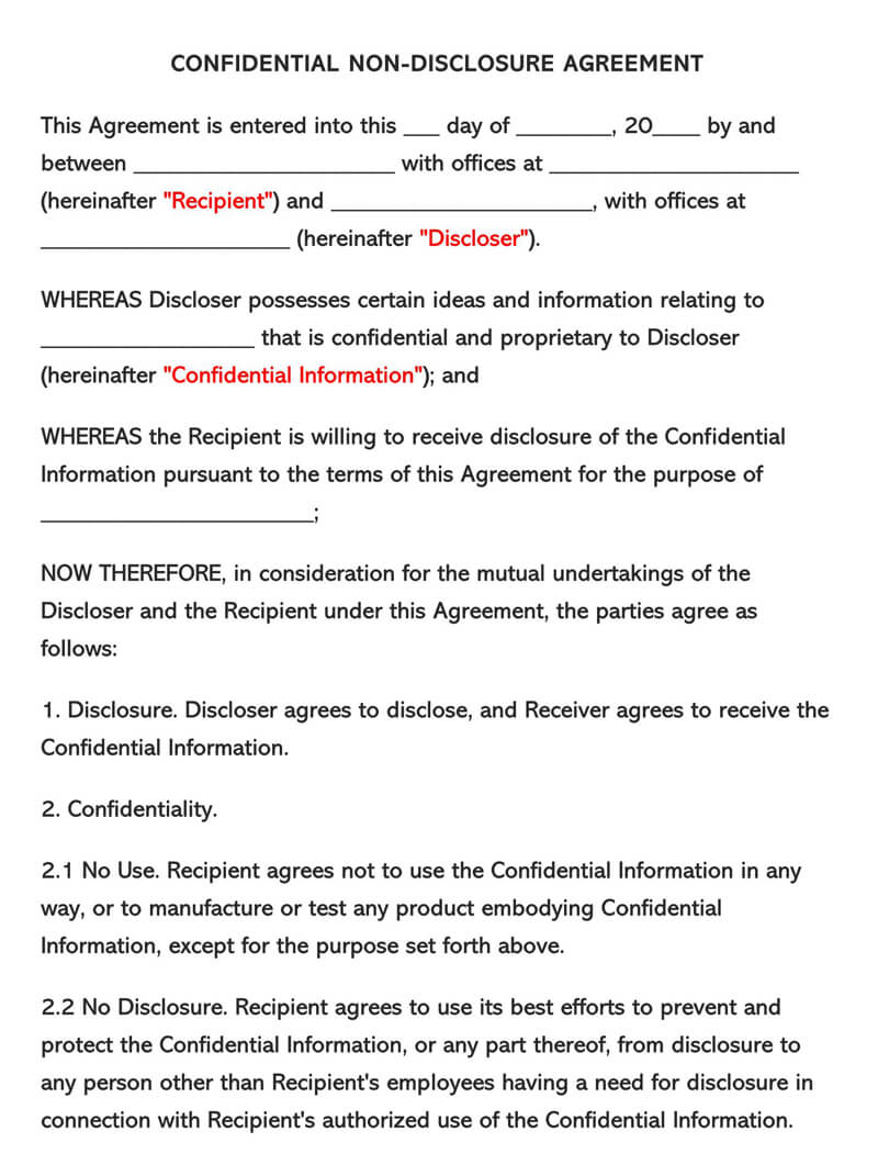 free Non-Disclosure Agreement Template pdf