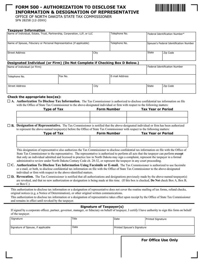 North Dakota State Tax POA (Form 500)