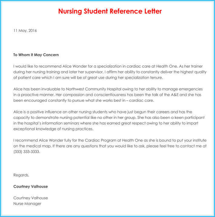 Recommendation Letter For Nursing Graduate School Sample