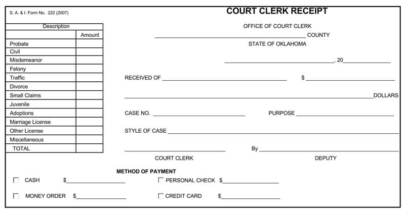 Free Official Court Clerk Receipt Template for PDF