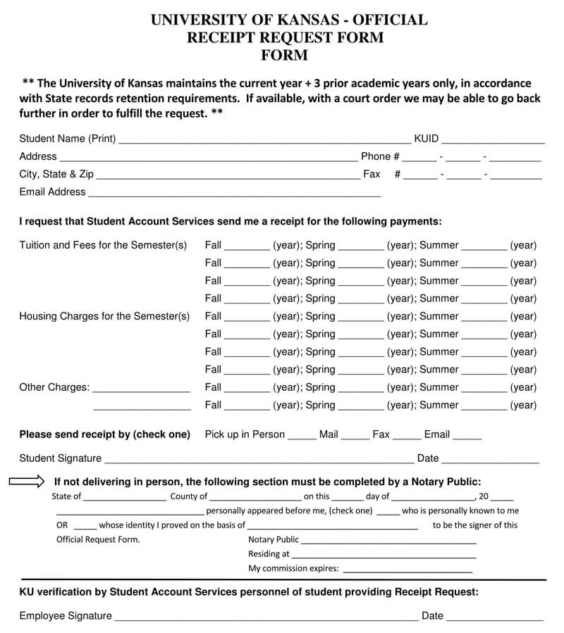 Free Official Receipt Request Form for PDF