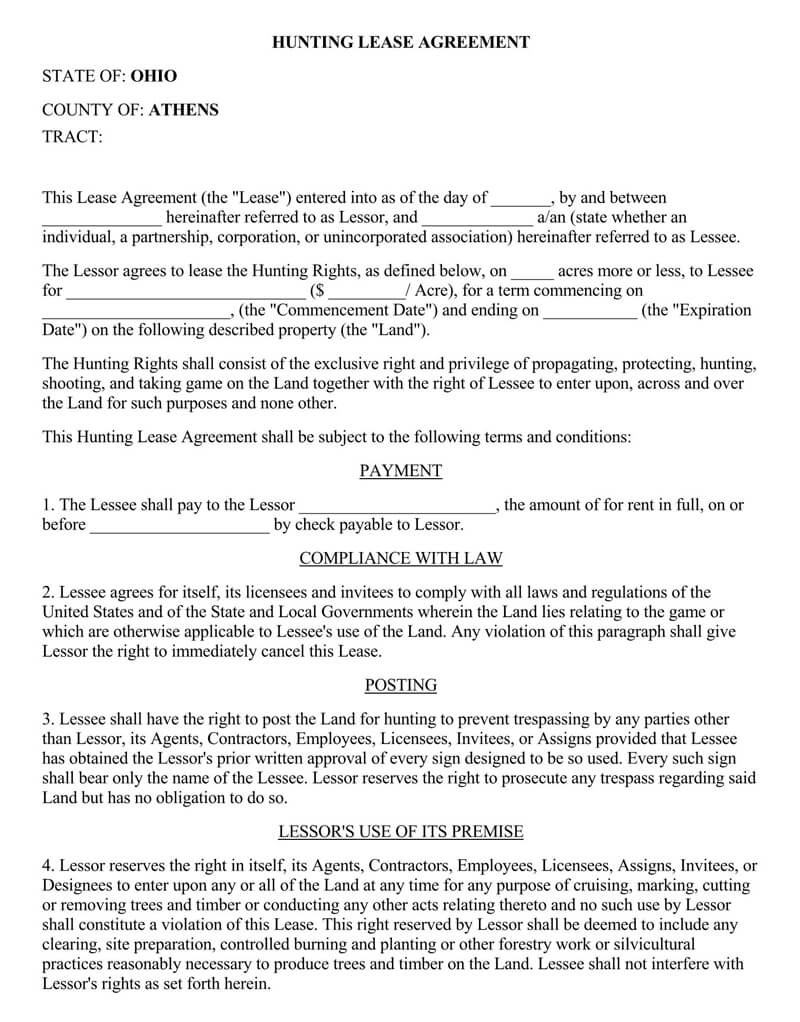 Free Hunting Lease Agreement Templates Word Pdf