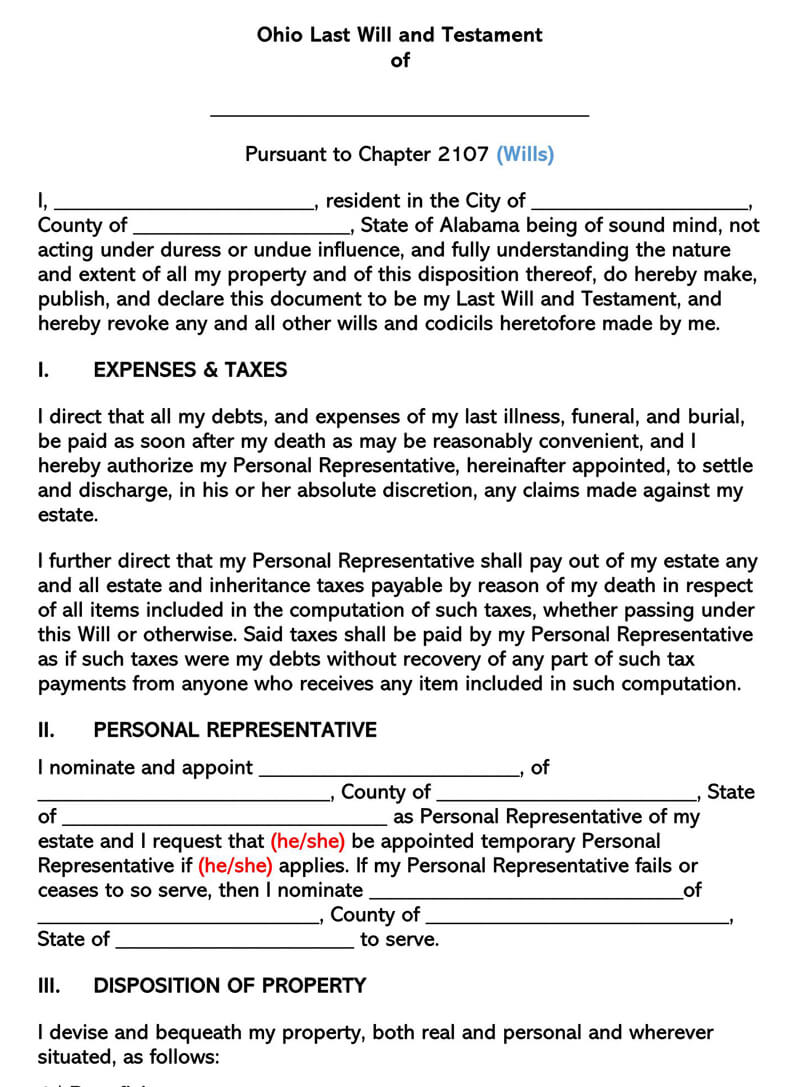 Last Will And Testament Template Florida