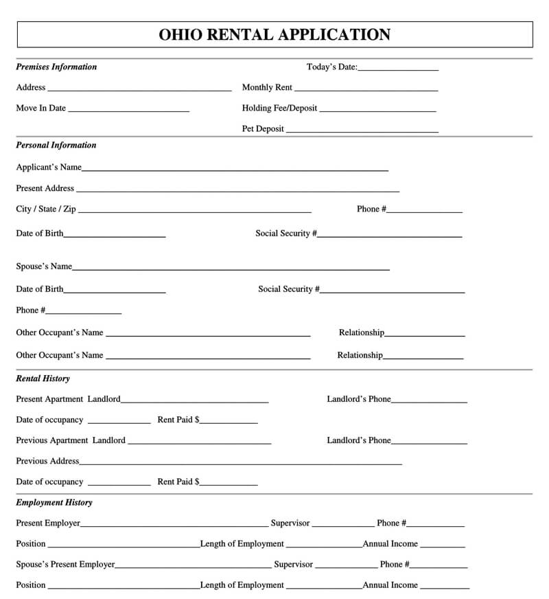 Ohio Rental Application Form