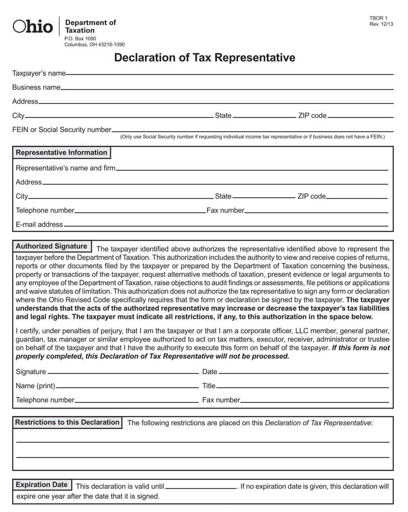 Ohio State Tax POA Form