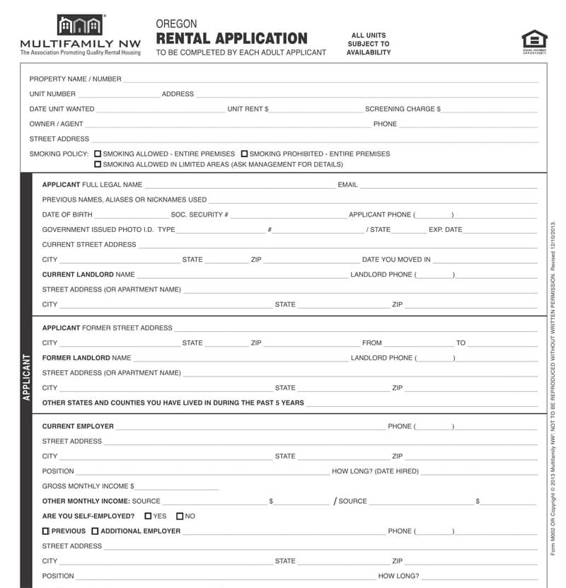 Oregon Rental Application Form